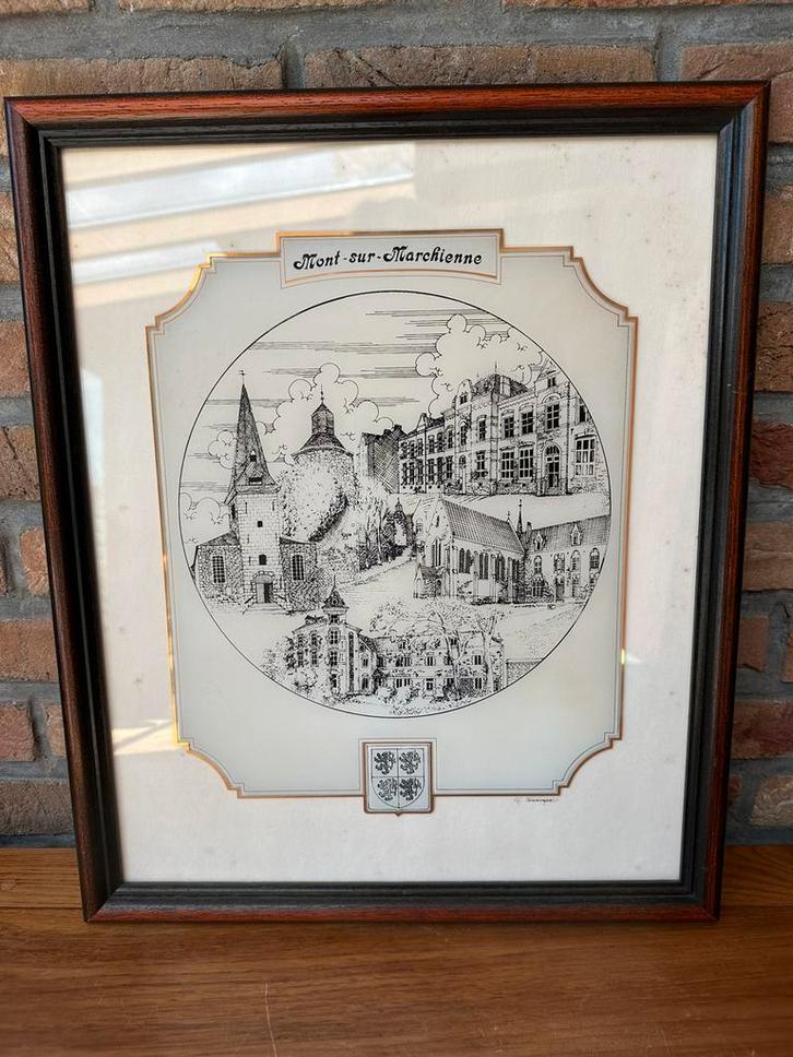 Cadre peinture Mont sur Marchienne, Huis en Inrichting, Woonaccessoires | Schilderijen, Tekeningen en Foto's, Gebruikt, Schilderij
