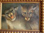 E. van den PANHUYSEN 1898 huile/toile tigres panthères lions, Enlèvement