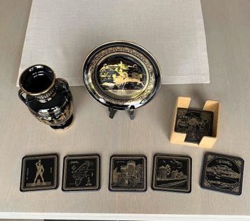 Vintage Griekse handgemaakt keramische vaas + schaal 24K, Enlèvement ou Envoi