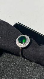 Halo ring green stone beauty, Bijoux, Sacs & Beauté, Bagues, Vert, Argent, Avec cristal, Femme