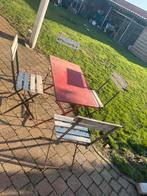 Oude cafe tafel met 4 stoelen, Tuin en Terras, Tuinsets en Loungesets, Ophalen, Gebruikt, Bijzettafel, Tuinset