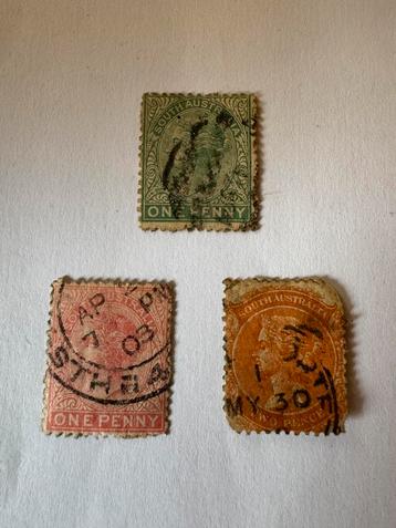 lot 3 oude postzegels van Zuid-Australië (1903 en daarvoor) beschikbaar voor biedingen