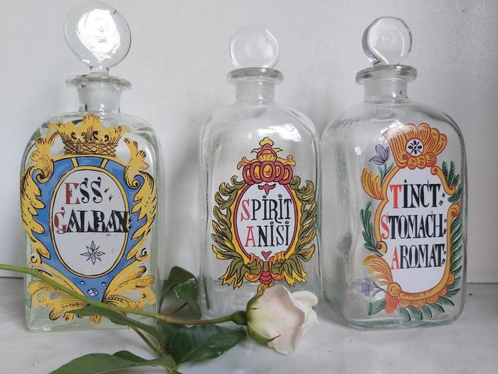 3 zeer decoratieve vintage apothekersflessen Holmegaard, Antiek en Kunst, Antiek | Glaswerk en Kristal, Ophalen of Verzenden