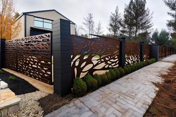 CORTEN omheining, aluminium panelen - Poort - Balustrade