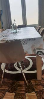 Table avec 6 chaises veloutées avec revêtements de table, Maison & Meubles, Comme neuf, Houten tafel met fluweel stoelen, Enlèvement