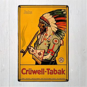 Reclamebord Jaren 50 CRÜWELL TABAK Inca Indiaan Vintage Blik beschikbaar voor biedingen