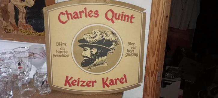 Brasserie-bier zeer groot sous-bock Charles Quint, Verzamelen, Biermerken, Gebruikt, Viltje(s), Overige merken, Ophalen of Verzenden