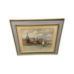 Aquarel: Stadsgezicht gesigneerd Voets Louis (Brussel 1876), Antiek en Kunst, Kunst | Schilderijen | Klassiek, Ophalen of Verzenden