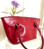 Gladde rode leren handtas, Kevim Paris, 35x18 cm, Handtassen en Accessoires, Tassen | Damestassen, Handtas, Gebruikt, Rood