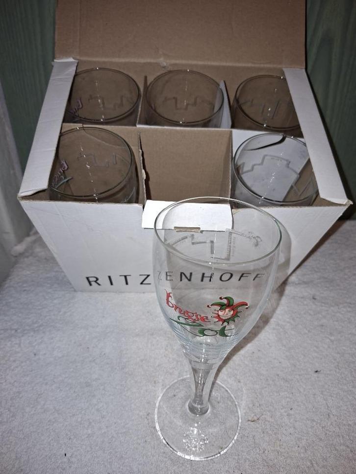 6 oude kristallen glazen, Brugse Zot, nieuwstaat, Verzamelen, Glas en Drinkglazen, Nieuw, Bierglas, Ophalen of Verzenden
