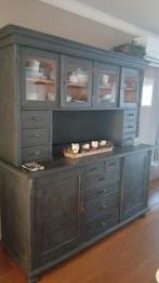 Grote gepatineerde vitrinekast-Antiek-Massief grenen-Rustiek, Ophalen, Zo goed als nieuw, Grenenhout, Met lade(s)