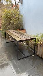 Tuintafel hout en staal, Jardin & Terrasse, Tables de jardin, Enlèvement, Utilisé, Rectangulaire, Bois