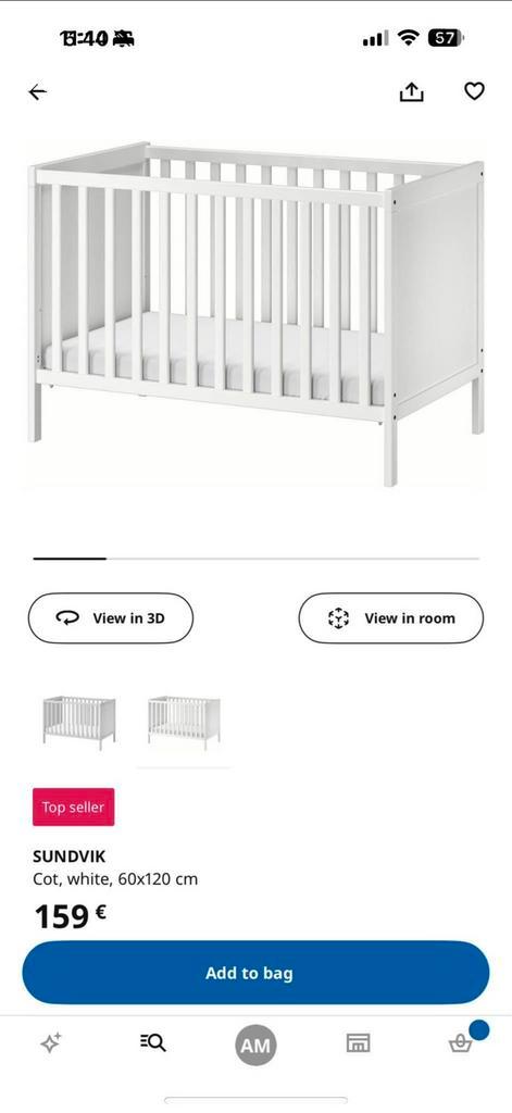 IKEA SUNDVIK babybed 60x120 cm – bruin, Kinderen en Baby's, Babywiegjes en Ledikanten, Zo goed als nieuw, Ophalen