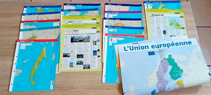 Carte de l'Union Européenne + 16 fiches de documentation, Livres, Atlas & Cartes géographiques, Neuf, Carte géographique, Europe autre