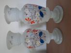 Antieke handgeblazen&handbeschilderde Opaalvazen, H 35 cms, Antiek en Kunst, Antiek | Glaswerk en Kristal, Ophalen