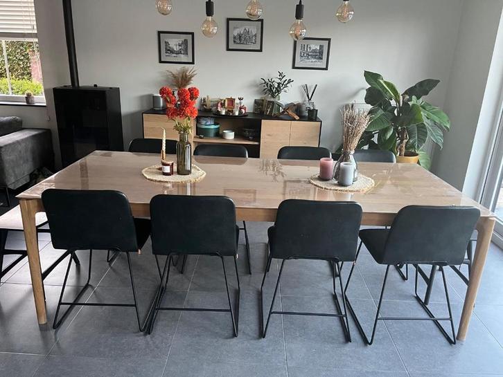8 zwarte Mobitec pamp stoelen microvezel - beschadigd, Huis en Inrichting, Stoelen, Gebruikt, Vijf, Zes of meer stoelen, Kunststof