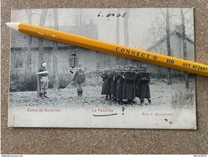 OUDE POSTKAART EXECUTIE-PELOTON KAMP BEVERLO DD 7/6/1908, Verzamelen, Postkaarten | België, Gelopen, Limburg, Voor 1920, Ophalen of Verzenden