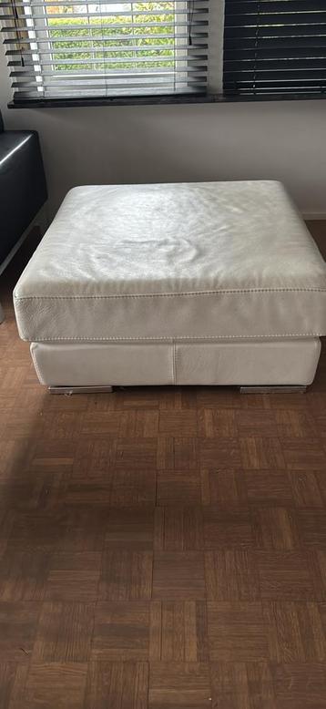 Witte lederen design zetel met poef, Enlèvement, Utilisé, Cuir, Modern