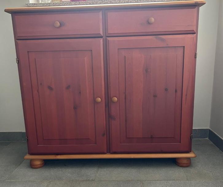 Rode houten IKEA kastje met grenen blad, Huis en Inrichting, Kasten | Overige, Gebruikt, Ophalen