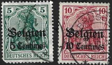  2 Postzegels 1914 Duitse zegels met opdruk 'Belgien' beschikbaar voor biedingen