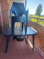 Tafel + 4 stoelen + parasol (optioneel), Tuin en Terras, Ophalen, Gebruikt, Plastic, Stapelbaar