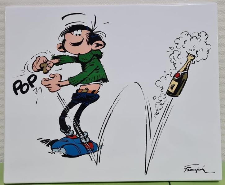 Guust Flater, Franquin, Gaston Lagaffe - champagne, 10/65, Collections, Personnages de BD, Neuf, Image, Affiche ou Autocollant