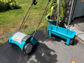 Elektrische verticuteermachine EVC + strooiwagen Gardena beschikbaar voor biedingen