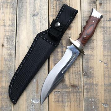Zeer mooi bowie jachtmes met full tang (31 cm) in foedraal beschikbaar voor biedingen