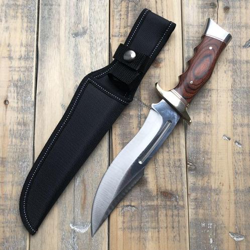 Zeer mooi bowie jachtmes met full tang (31 cm) in foedraal, Verzamelen, Militaria | Algemeen, Overige soorten, Mes of Dolk, Verzenden