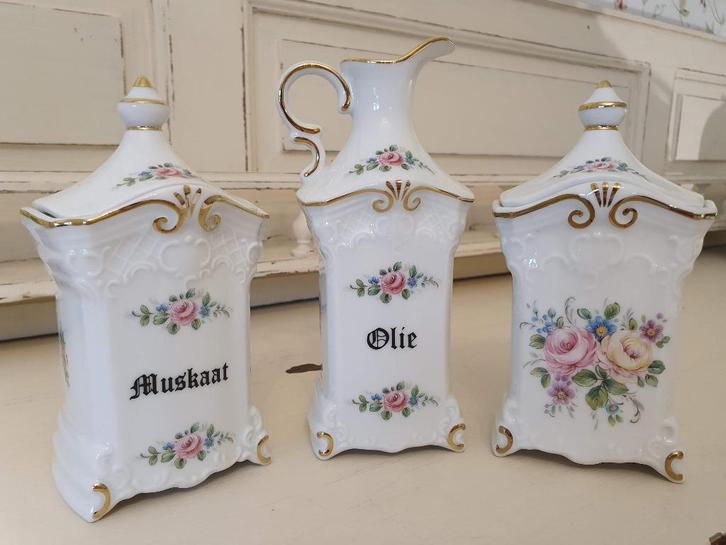 Gerold Porzellan 2 voorraadpotjes en 1 kannetje voor olie, Antiek en Kunst, Curiosa en Brocante, Ophalen of Verzenden