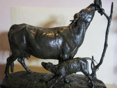 Antieke brons: koe met kalf, Conte St Angel, Thiebaut fond., Antiek en Kunst, Antiek | Brons en Koper, Brons, Ophalen