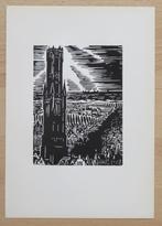 Houtsnede Frans Masereel: BRUGGE: het Belfort, Antiek en Kunst, Kunst | Etsen en Gravures, Verzenden