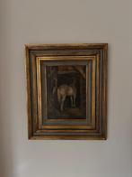 Olieverfschilderij met paard in stal met vergulde lijst, Antiquités & Art, Art | Peinture | Classique, Enlèvement