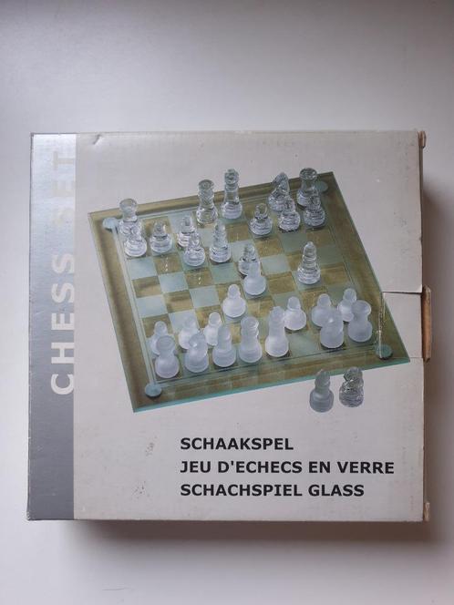 schaakset in glas plaat 20x20cm NIEUW, Hobby en Vrije tijd, Gezelschapsspellen | Bordspellen, Nieuw, Ophalen of Verzenden