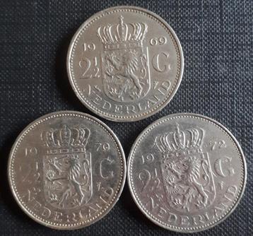 NEDERLAND:3 X 2 1/2 GULDEN 1969 fish / 1970 / 1972 KM 191 UN beschikbaar voor biedingen