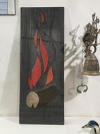 Groot wanddecoratie uit hout geschilderd haardvuur,  vuur 85, Verzamelen, Ophalen of Verzenden