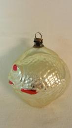 Oude glazen kerstbal maanvis zilver kleurig, Ophalen of Verzenden, Gebruikt