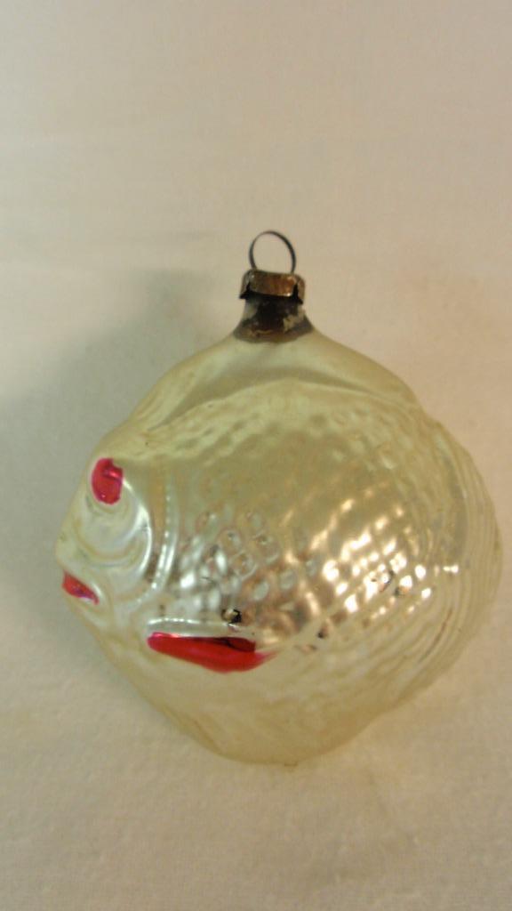 Oude glazen kerstbal maanvis zilver kleurig, Diversen, Kerst, Gebruikt, Ophalen of Verzenden
