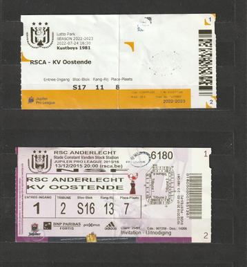 Anderlecht - KV Oostende : 2 tickets différents ('15-'22)