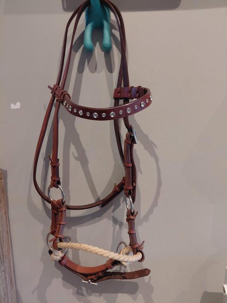 Bitloos hoofdstel met Rawhide en diamantjes, Dieren en Toebehoren, Paarden en Pony's | Hoofdstellen en Tuigage, Western, Ophalen
