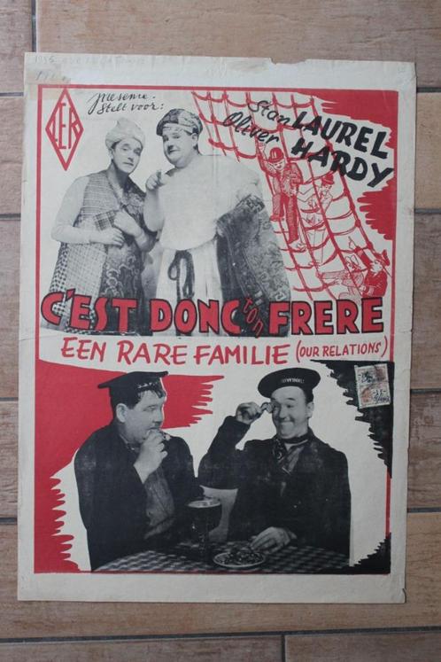 filmaffiche Laurel And Hardy Our Relations filmposter, Verzamelen, Posters, Zo goed als nieuw, Film en Tv, A1 t/m A3, Rechthoekig Staand
