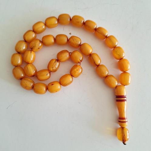 Oude tesbih gemarmerde/werveleffect Bakeliet, zie omschrijvi, Handtassen en Accessoires, Antieke sieraden, Overige materialen