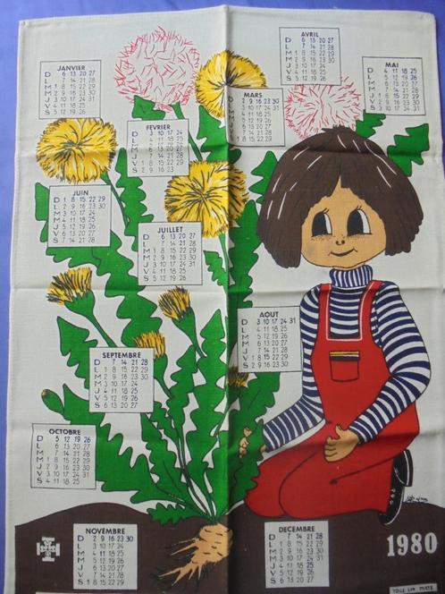 Linnen keukenhanddoek met Franstalige jaarkalender 1980, Verzamelen, Overige Verzamelen, Nieuw, Ophalen of Verzenden