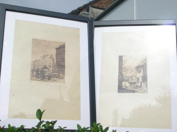 2 GESIGNEERD JEAN MULLER MET 2 VIEWS LIÈGE, Antiek en Kunst, Kunst | Etsen en Gravures, Ophalen of Verzenden