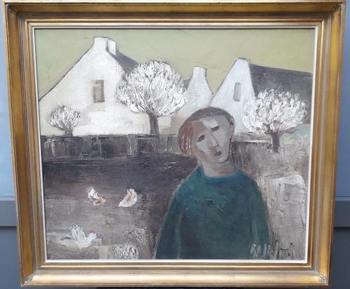 schilderij, boerderij met kippen, gesign De Smet ( August ), Antiek en Kunst, Kunst | Schilderijen | Modern, Ophalen