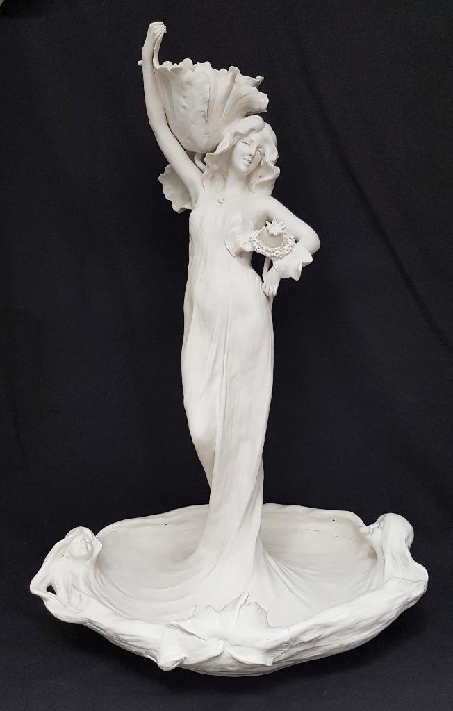 Statue Art Nouveau en porcelaine - Amphore - 75 cm de haut !, Antiquités & Art, Antiquités | Porcelaine, Enlèvement ou Envoi