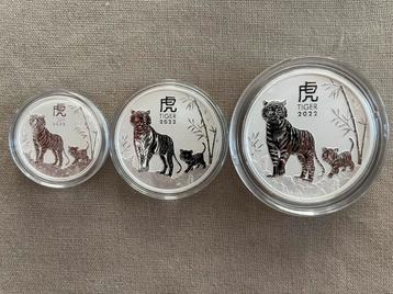 3 zilveren munten Lunar III 2022 tiger 1/2, 1 en 2oz, Enlèvement ou Envoi, Argent
