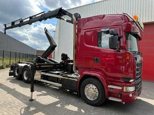 Scania R580 6X2 V8 HOOKLIFT + CRANE HIAB 211 E-4 HIPRO - ROT, Auto's, Vrachtwagens, Bedrijf, Lichtmetalen velgen, Scania, Diesel