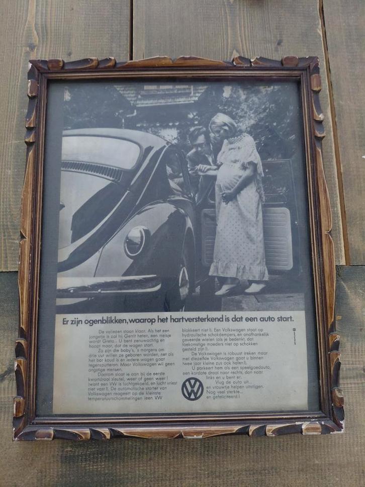 Kader met oude reclame VW kever, Verzamelen, Merken en Reclamevoorwerpen, Ophalen of Verzenden