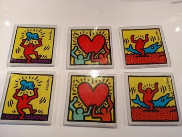 Set van 6 glazen Keith Haring onderzetters (10 x 10 cm) beschikbaar voor biedingen